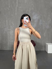 Taş Poplin Karışımlı Fitilli Sıfır Kol Yırtmaçlı Cepli Elbise Gaus00172GausELBİSEGU1001398