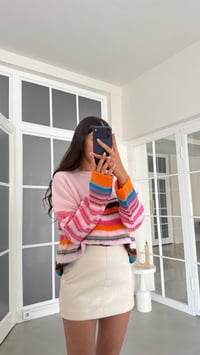Pembe Bisiklet Yaka Çizgili Kazak GAUS-02182GAUSSweaterGAUS-02182