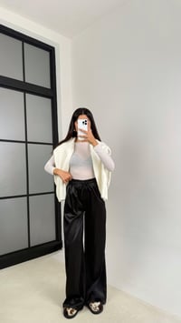 Siyah Beli Lastikli Cepli Saten Pantolon GAUS-0090GAUSPANTOLONGAUS-0090