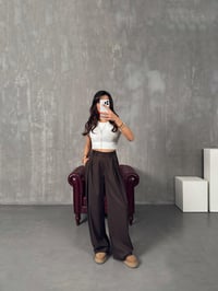 Frank Kahve Önden Düğmeli Pileli Bol Poliviskon PantolonGausPANTOLONGU00904262