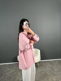 Megass Pembe Çizgili Oversize Gömlek GausGÖMLEKGU004760