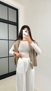 Beyaz Beli Lastikli Cepli Saten Pantolon GAUS-0090GAUSPANTOLONGAUS-0090