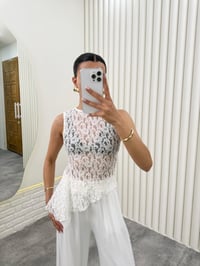 Beyaz Sıfır Kol Dantelli Transparan Bluz Gaus00287GausBLUZGU1001666