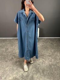 Vogi Mavi Premium Kalite Oversize Uzun Kemerli Kot ElbiseGausELBİSEGU004503