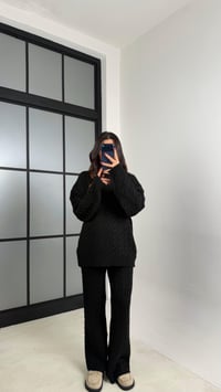 Siyah Saç Örgülü Kazak Beli Lastikli Pantolon Triko Takım GAUS-00592GAUSTAKIMGAUS-00592
