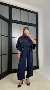 Lacivert Gold Toka Detaylı Bluz Şalvar Pantolon İkli Tasarım Takım GAUS-01271GAUSTAKIMGAUS-01271