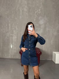Renita Koyu Mavi Denim Düğmeli Jean ElbiseGausELBİSEGU100457