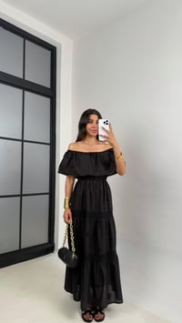 Siyah Madonna Yaka Nakış Detaylı Astarlı Elbise Gaus00652GausELBİSEGU1002514