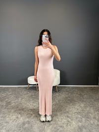 Yuna Pudra Bisiklet Yaka Kolsuz Fitilli  Triko Uzun Elbise GausELBİSEGU004488