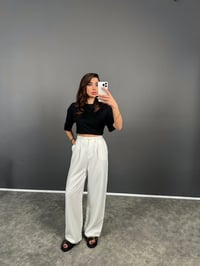 Beyaz GK Gold Düğmeli Beli Lastikli Pantolon GausPANTOLONGU008096