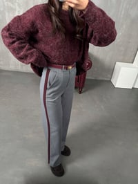 Rodni Gri Bordo Şeritli Yünlü Poliviskon Tasarım PantolonGausPANTOLONGU00904406