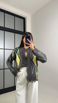 Antrasit Baklava Desenli Saçaklı Hırka GAUS-01125GAUSHIRKAGAUS-01125