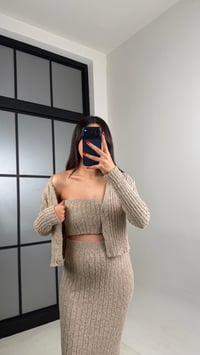 Vizon Hırka Crop Beli Lastikli Yırtmaç Detaylı Etek Triko Takım GAUS-00969GAUSTAKIMGAUS-00969