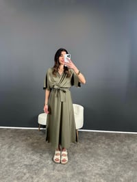 Gigi Haki Tensel Midi Boy Kuşaklı ElbiseGausELBİSEGU004649