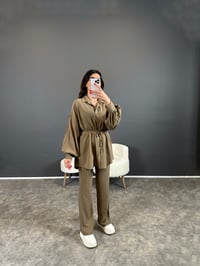 Heidy Soft Yeşil Gofre Kumaş Kemerli İkili TakımGausTAKIMGU004404