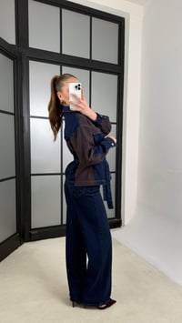 Lacivert Garnili Kuşaklı Ceket Pantolon Denim Takım GAUS-01234GAUSTAKIMGAUS-01234