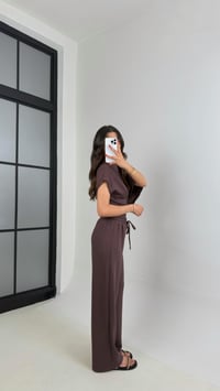 Acı Kahve Yarasa Kol Bluz Beli Lastikli Pantolon Tasarım Modal Kumaş Takım Gaus00490GausTAKIMGU1002150