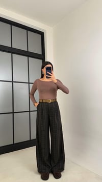 Füme Pile Detaylı Desenli Kumaş Pantolon GAUS-00911GAUSPANTOLONGAUS-00911