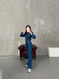 Hopes Koyu Mavi Kuşaklı Düğme Detaylı Tasarım Denim TulumGausTULUMGU100400