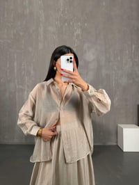 Taş Gömlek Astarlı Beli Lastikli Etek Kırışık Tensel Takım Gaus00158GausTAKIMGU1001365