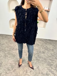 Sage Lacivert Püsküllü Bağlamalı Triko YelekGausYELEKGU00903595