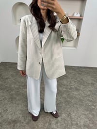 Melins Ekru Çizgili Astarlı Sakallı Blazer CeketGausCEKETGU00903575