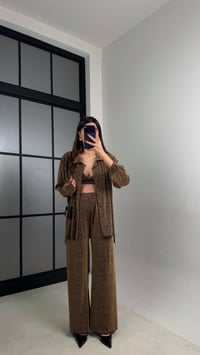 Altın Taş Detaylı Gömlek Crop Beli Lastikli Pantolon Tasarım Takım GAUS-00919GAUSTAKIMGAUS-00919