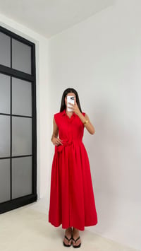 Kırmızı Sıfır Kol Önü Düğmeli Kuşaklı Elbise GAUS-0051GAUSDressesGAUS-0051