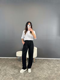 Lul Siyah Beli Lastikli İp Kemerli Tensel PantolonGausPANTOLONGU004616