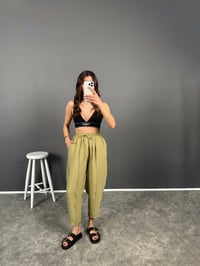 Wil Haki  İthal Kumaş Beli Lastikli Şalvar PantolonGausPANTOLONGU008123