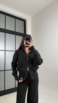 Siyah Çift Fermuarlı Hırka Beli Lastikli Pantolon Triko Takım GAUS-01090GAUSTAKIMGAUS-01090