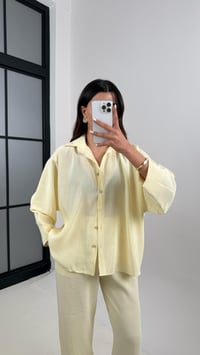 Sarı Önü Düğmeli Gömlek Beli Lastikli Cepli Pantolon MD Muadil Tencel Takım TNCL01 Gaus00390GausTAKIMGU1001911