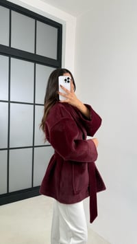 Bordo Kuşaklı Astarlı Peluş Kaban GAUS-00183GAUS السترات  GAUS-00183