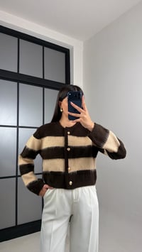 Acı Kahve Gold Düğmeli Şeritli Triko Hırka GAUS-00859GAUSHIRKAGAUS-00859