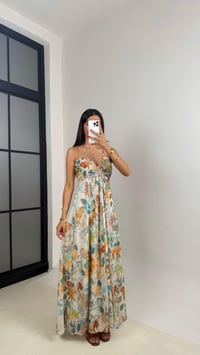 Turuncu Çiçek Desenli Ayarlanabilir Askılı Astarlı Şifon Elbise GAUS-0026GAUSELBİSEGAUS-0026