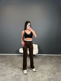 Maso Kahverengi Bel Detaylı Çımalı Likralı PantolonGausPANTOLONGU004345