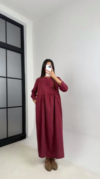 Bordo Altı Balon Uzun Kol Cep Detaylı Tencel Pinterest Elbise GAUS-0025GAUSELBİSEGAUS-0025