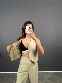 Evia Soft Haki  Premium Keten Yelek Pantolon İkili TakımGausTAKIMGU008762