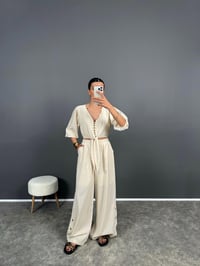 Maila Ekru Keten Crop İkili TakımGausTAKIMGU008468