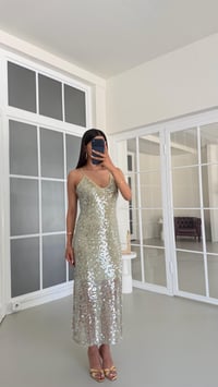 Yeşil Ayarlanabilir Askılı Astarlı Pullu Etek GAUS-01684GAUSELBİSEGAUS-01684