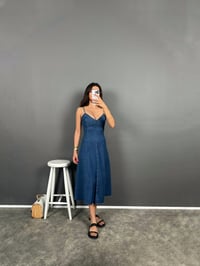 Jain Night Blue Ayarlanabilir Askılı Göğüs Detaylı Kot ElbiseGausELBİSEGU008876