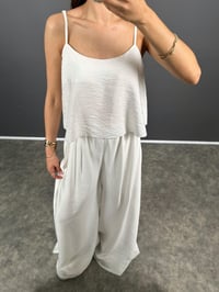 Blon Beyaz İp Askılı  Crop Bluz Bol Paça Pantolon Zr Model İkili TakımGausTAKIMGU008594