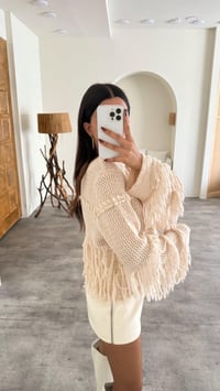 Krem Saçaklı Örme Triko Kazak GAUS-00134GAUSSweaterGAUS-00134