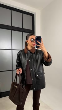 Siyah Kadife Yakalı Astarlı Deri Ceket GAUS-00671GAUSCEKETGAUS-00671