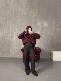 Rodni Kahve Bordo Şeritli Yünlü Poliviskon Tasarım PantolonGausPANTOLONGU00904405