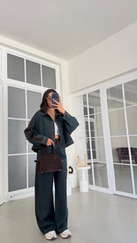 Kahve Şerit Detaylı Ceket Beli Lastikli Pantolon İkili Denim Takım GAUS-02094GAUSTAKIMGAUS-02094