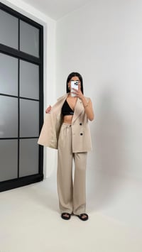 Taş  Önü Düğmeli Astarlı Yelek Beli Lastikli Pantolon Tencel Premium Takım Gaus00366GausTAKIMGU1001850