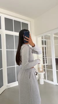 Gri Kapüşonlu Hırka Beli Lastikli Geniş Paça Pantolon İkili OYS Modal Kumaş Takım GAUS-02152GAUSSuitsGAUS-02152