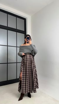 Bej Yırtmaçlı Kemerli Ekose Desenli Etek GAUS-01065GAUSETEKGAUS-01065