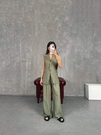 Haki Astarlı Vatkalı Yelekli Beli Lastikli Pantolon İkili Tensel Takım Gaus00233GausTAKIMGU1001537